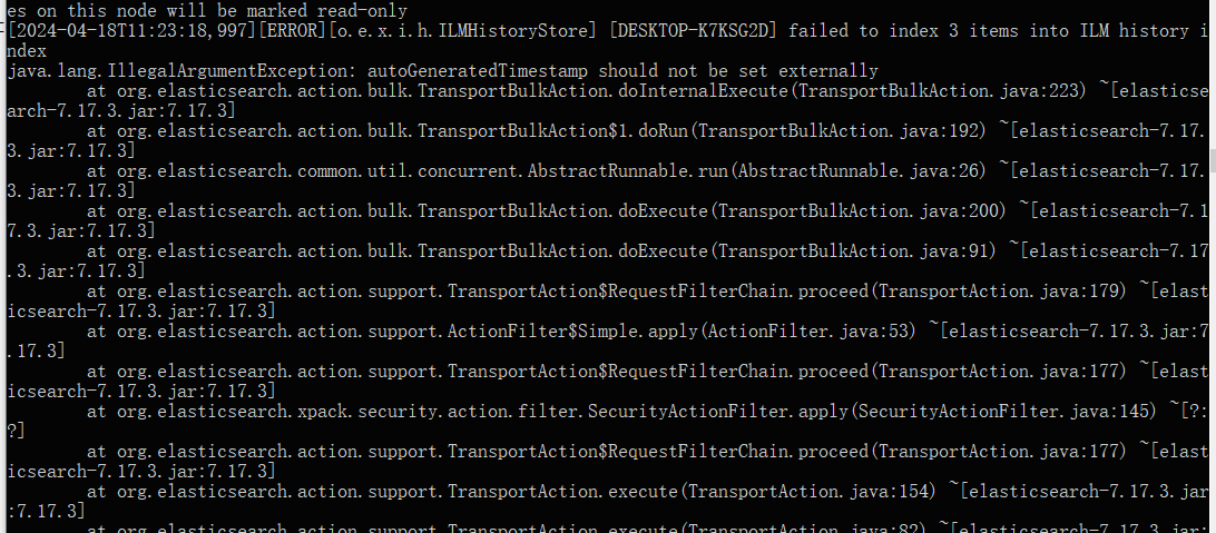 关于elasticsearch7.17.3 启动后报错问题：autogeneratedtimestamp should not be set externally